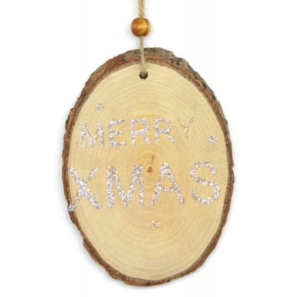 Χριστουγεννιάτικoς Κορμός Ξύλου, με Ασημί "MERRY XMAS" (12cm)